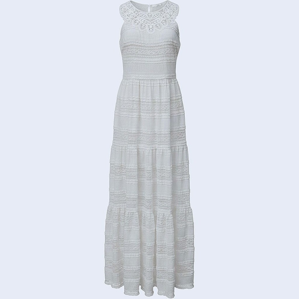Eliza J Size 6 Ivory Lace Maxi Dress Tiered Boho Wedding Bridal Cottagecore